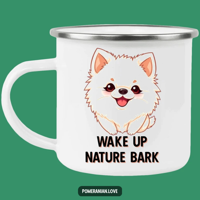 Funny Barking Pomeranian Camp Mug: Hear the Joyful Yap Outdoors!