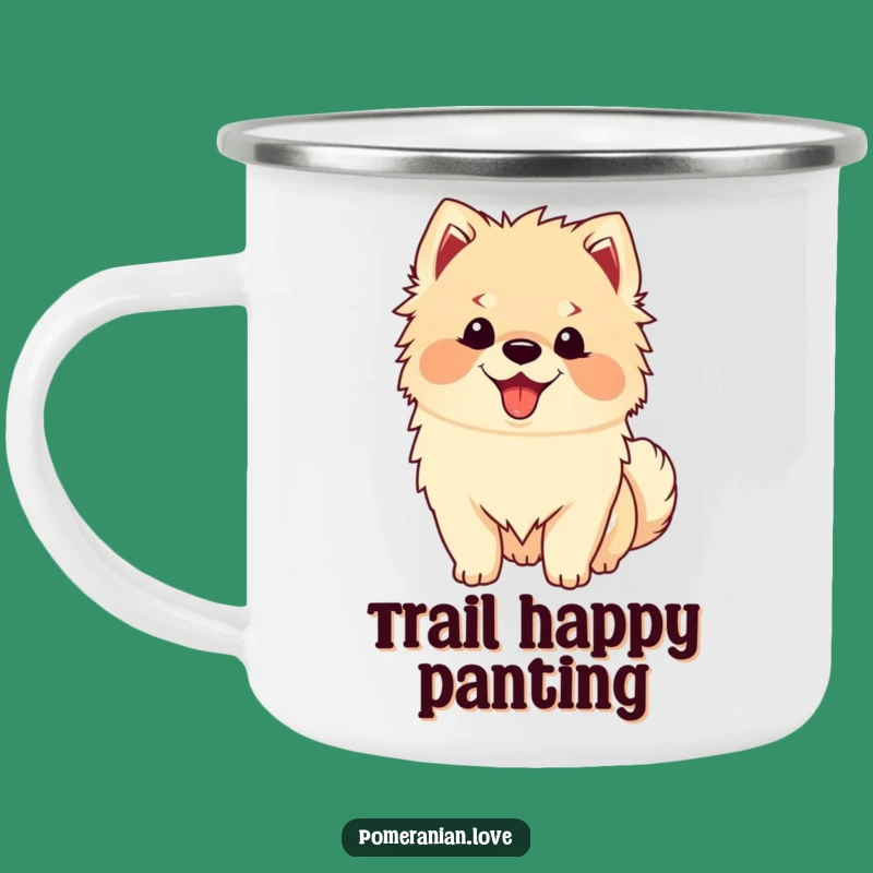 Funny Happy Pomeranian Camping Mug: Excited Tail Wagging Adventures Outdoors