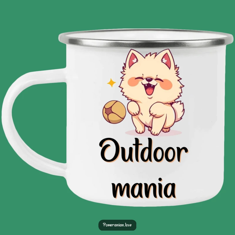 Funny Pomeranian Barking Enamel Camping Mug - Adventure and Excitement!