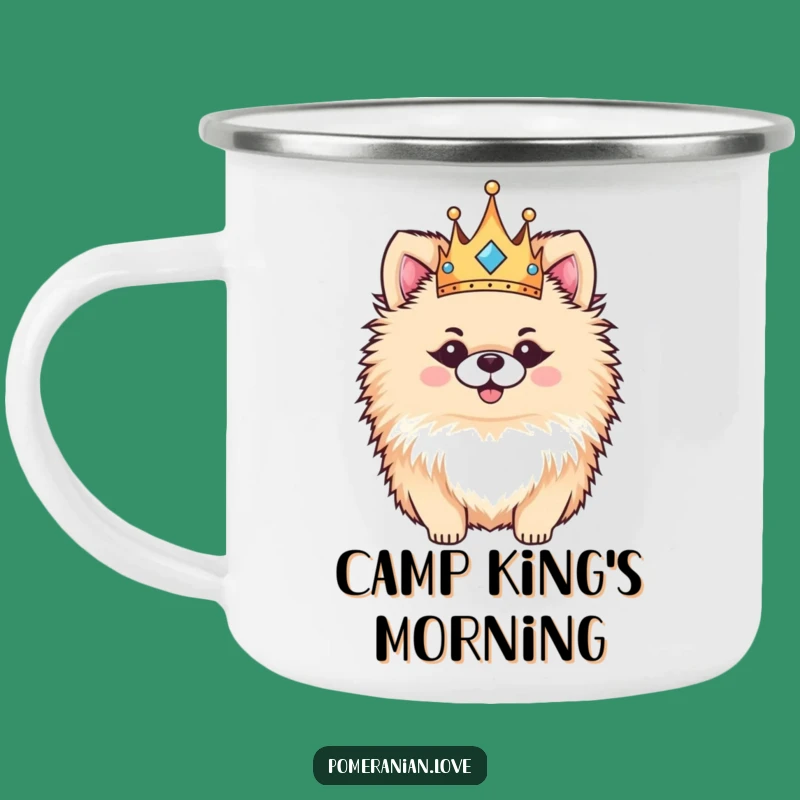 Funny Pomeranian Crown Camping Mug: Regal Pup's Outdoor Adventures, Humor