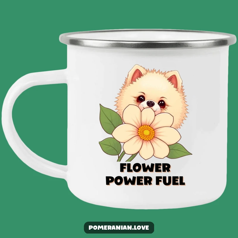 Funny Pomeranian Flower Camping Mug - Curious Pup Cup, Outdoor Charm Gift