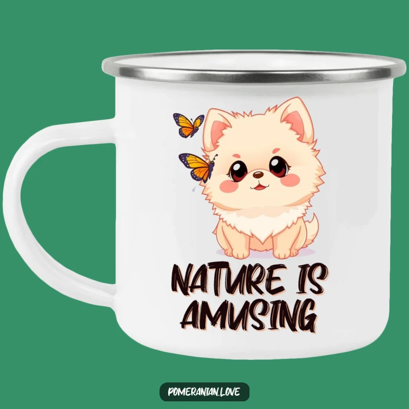 Funny Pomeranian Nature Mug: Curious Dog Outdoor Cup, Hilarious Adventure Gift