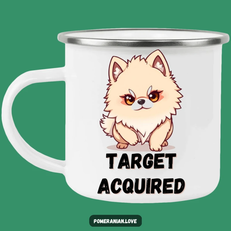 Funny Pomeranian Pounce Enamel Camping Mug - Adventure with Focus!