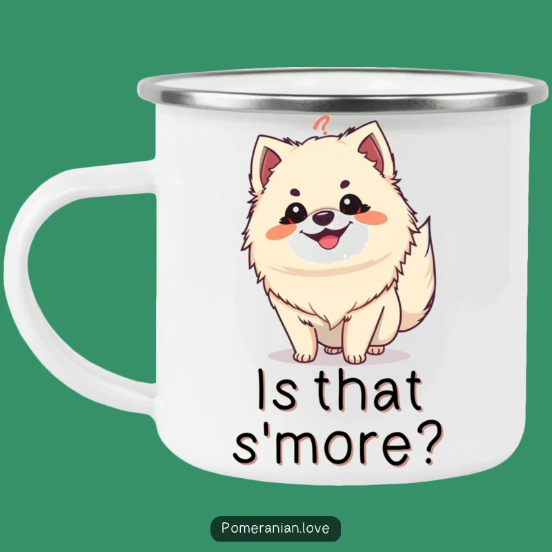 Funny Pomeranian Question Tail Camping Mug: Your Pondering Partner Outdoors