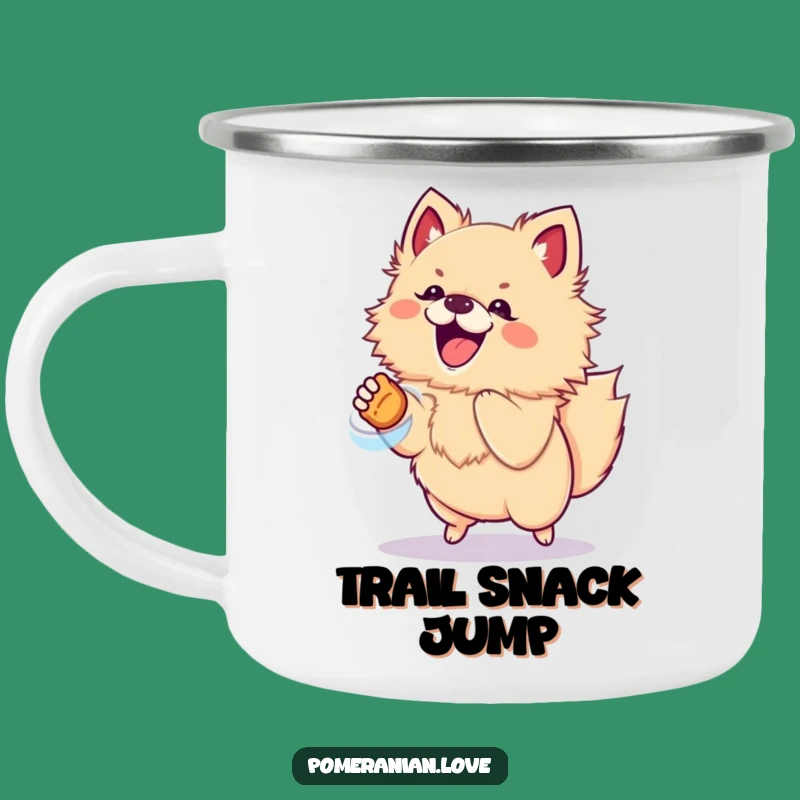 Funny Pomeranian Treat Jump Camping Mug - Energetic Outdoor Hilarious Gift