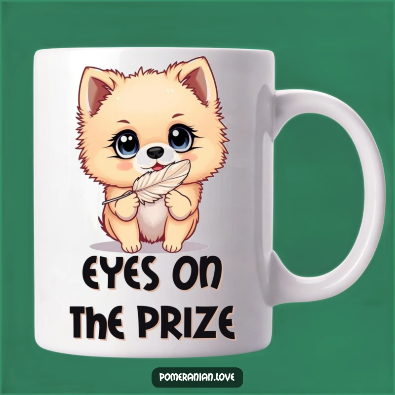 Funny Pomeranian Eyes Mug: Playful & Hilarious Feather-Chasing Dog Gift