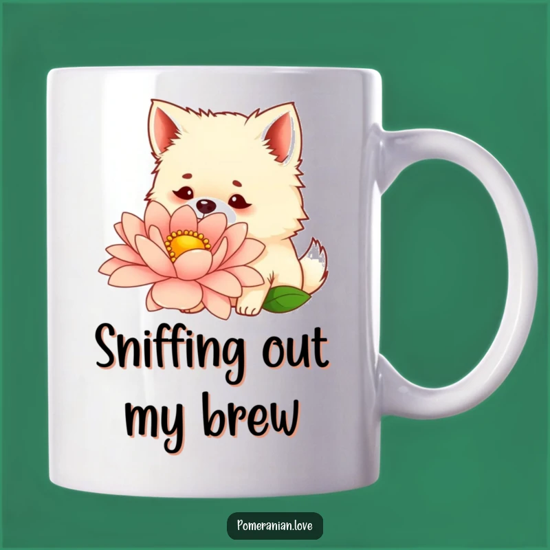 Funny Curious Pomeranian Flower Mug - Floral & Fun Gift