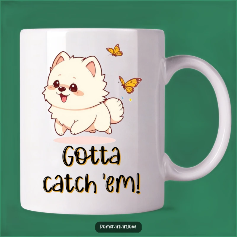 Funny Playful Pomeranian Mug - Joyful Butterfly Chase Gift for Dog Lovers