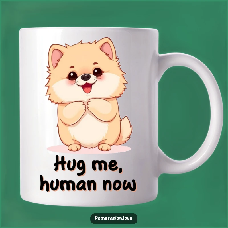 Funny Pomeranian Hug Mug: Eager Dog Yap Design, Perfect Cuddle Gift