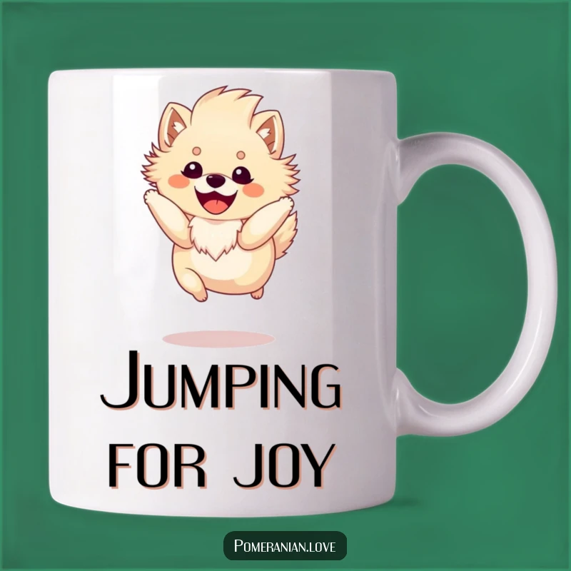 Funny Pomeranian Jump Mug: Fluffy Mane Dog Leaping Joyfully, Perfect Gift