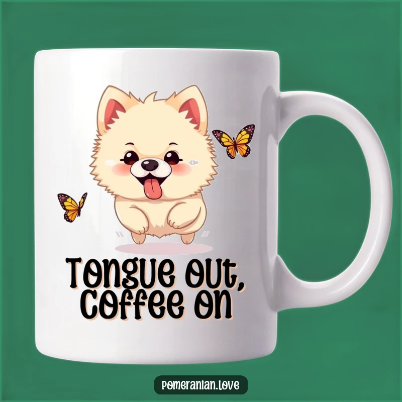 Funny Pomeranian Butterfly Mug: Silly Dog Tongue Out, Hilarious Pet Gift