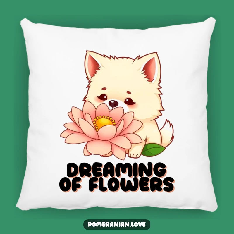 Funny Curious Pomeranian Pillow - Cozy Floral Friend