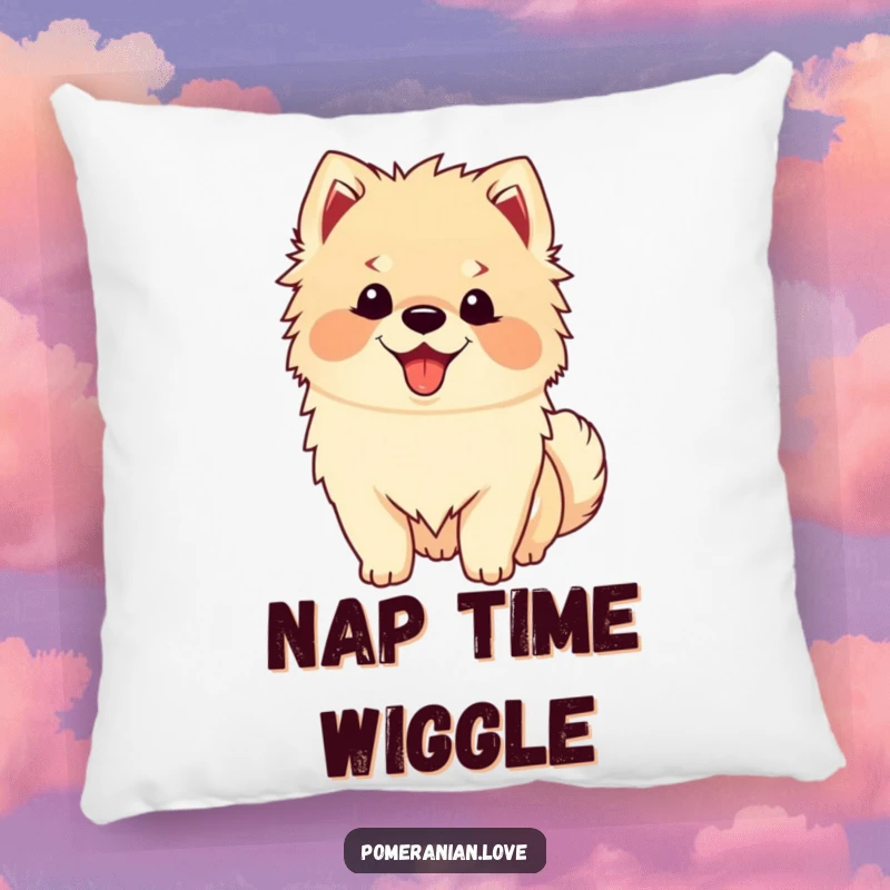 Funny Happy Pomeranian Pillow: A soft cushion featuring a fluffy Pomeranian with a happy panting face and an excited, wagging tail.