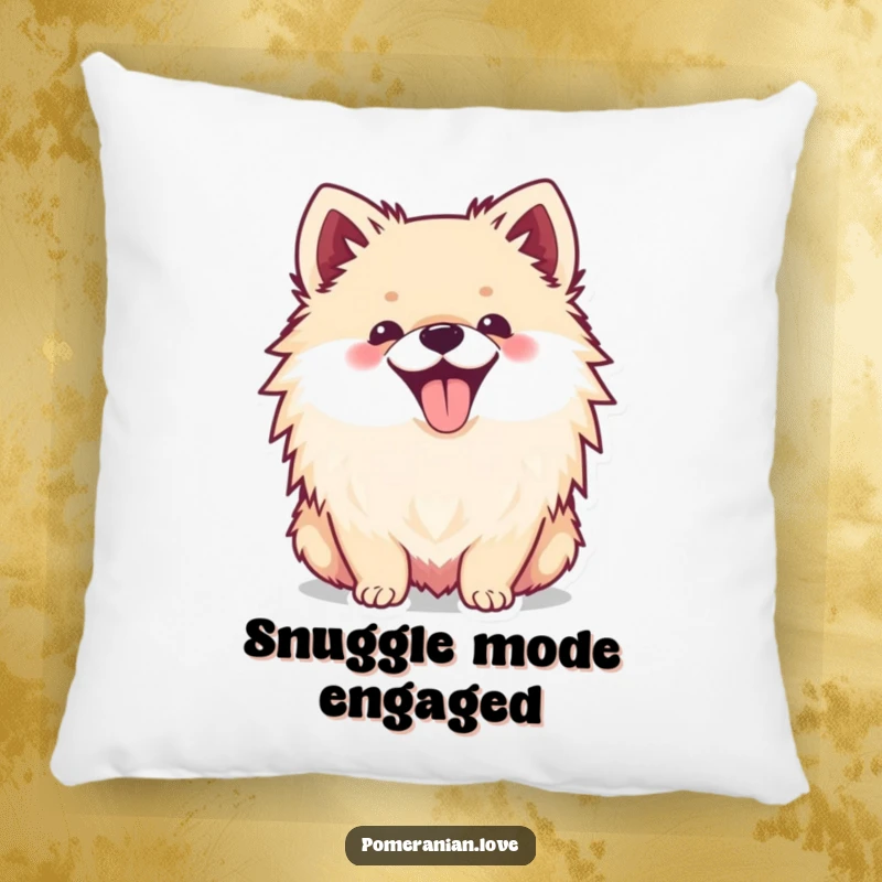 Funny pillow featuring a happy Pomeranian dog with its tongue sticking out, adding a touch of cozy humor.