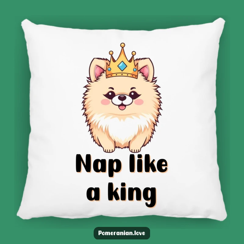 Funny Pomeranian Crown Pillow: Cozy Regal Pup Cushion, Humorous Dog Decor