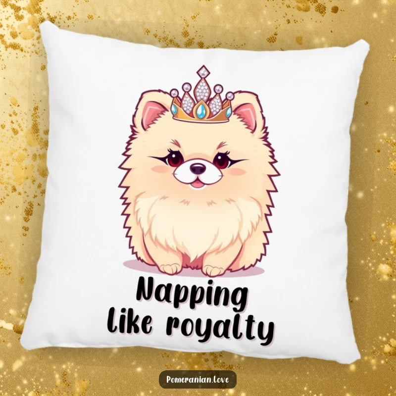 Funny Pomeranian Pillow: A soft pillow featuring a fluffy Pomeranian wearing a sparkly tiara, adding royal comfort and humor to any room.