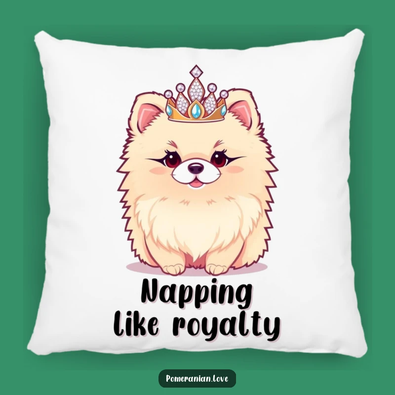 Funny Pomeranian Pillow - Regal Tiara Cushion, Royal Pet Decor Gift