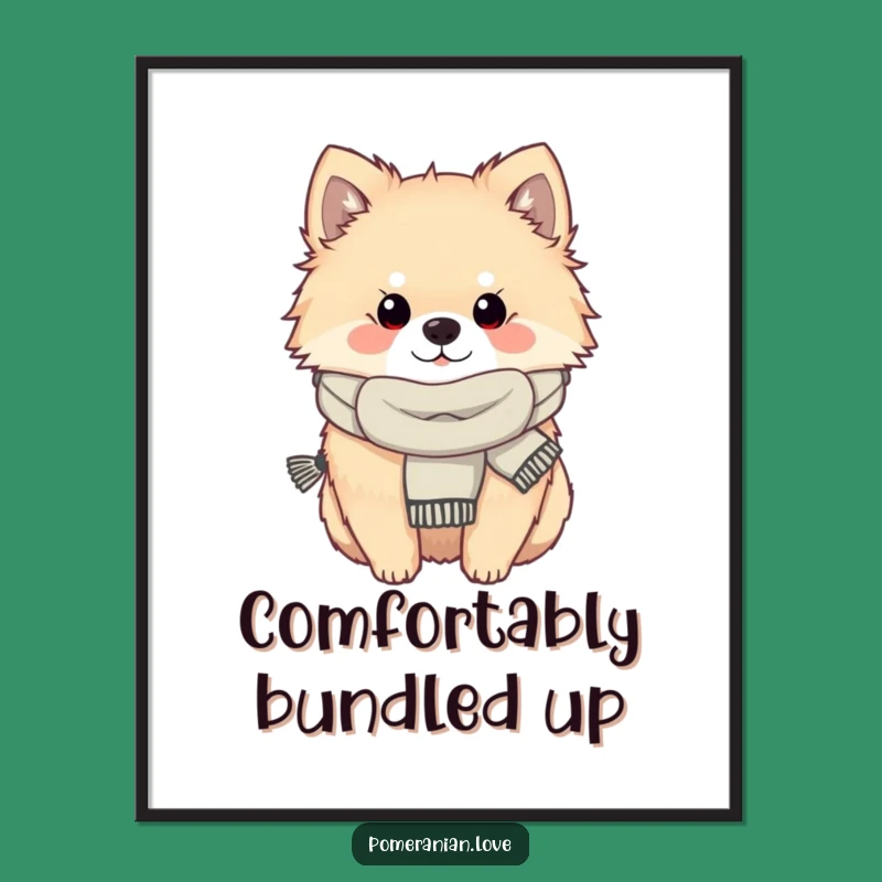 Funny Cozy Pomeranian Digital Art - Scarfed Dog Print - Gift