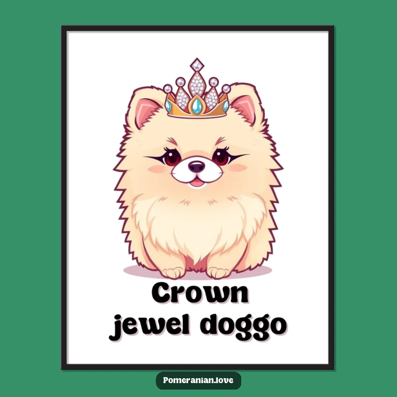 Funny Pomeranian Digital Art - Regal Tiara Dog Scene, Printable Decor Gift