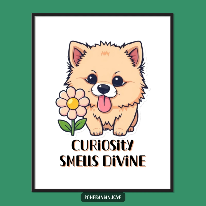 Funny Pomeranian Sniffing Flower Digital Art: Instant Download of Canine Joy