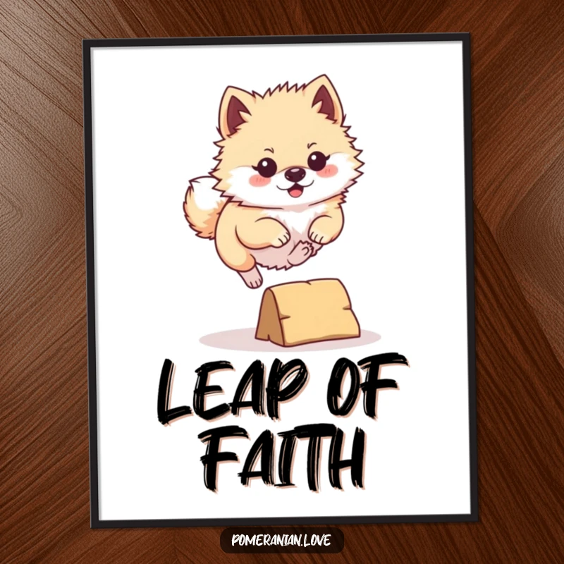 Funny Pomeranian Digital Art Print: A determined Pomeranian energetically leaping over a tiny obstacle, capturing canine athleticism and a spirit of achievement.