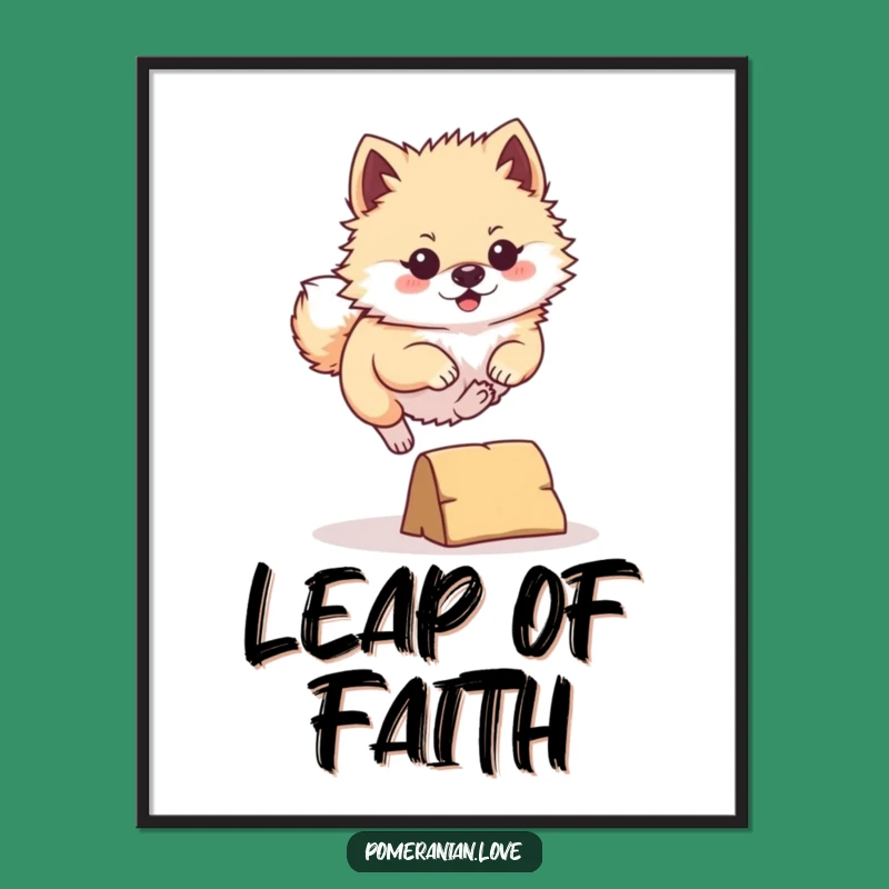 Funny Pomeranian Leap Digital Art Print: Determined Dog Action, Energetic Pet Decor Gift!
