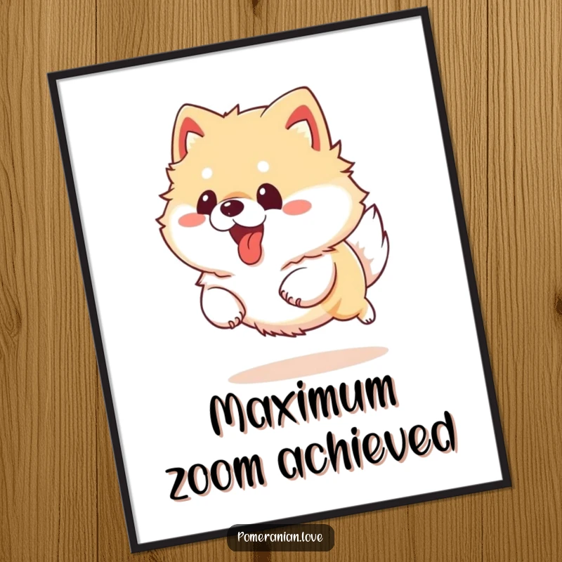 Funny Pomeranian dog running with its tongue out, available as digital art for instant, energetic wall decor.