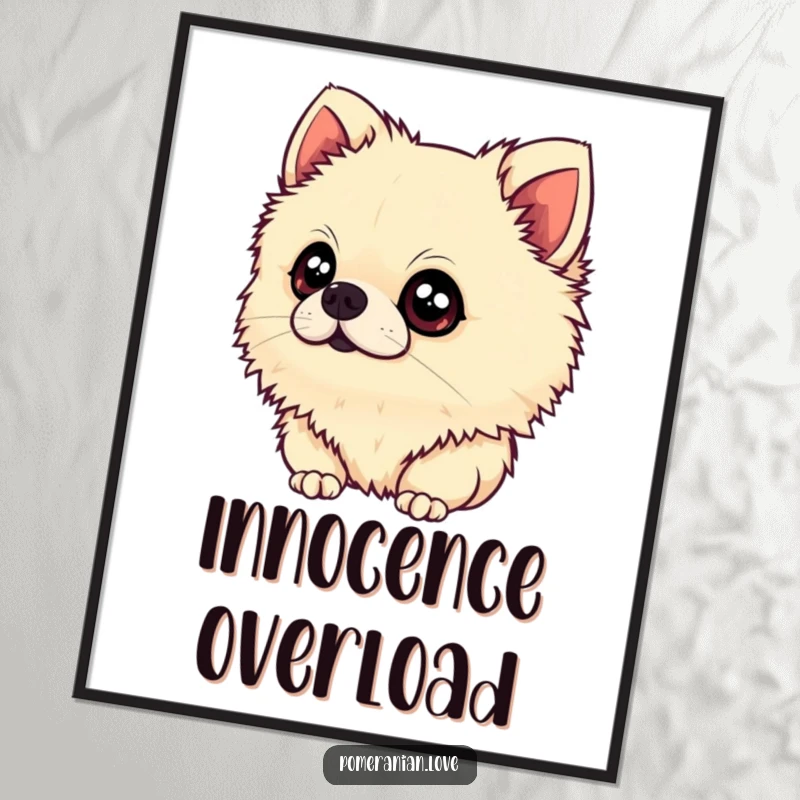 Funny Pomeranian Digital Art Print: A downloadable artwork of a fluffy Pomeranian tilting its head with wide, innocent eyes, adding adorable charm.