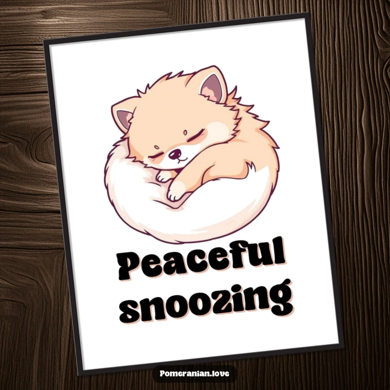 Funny Pomeranian digital art print of a dog sleeping soundly, curled up. Offers instant calm and decor for any space.