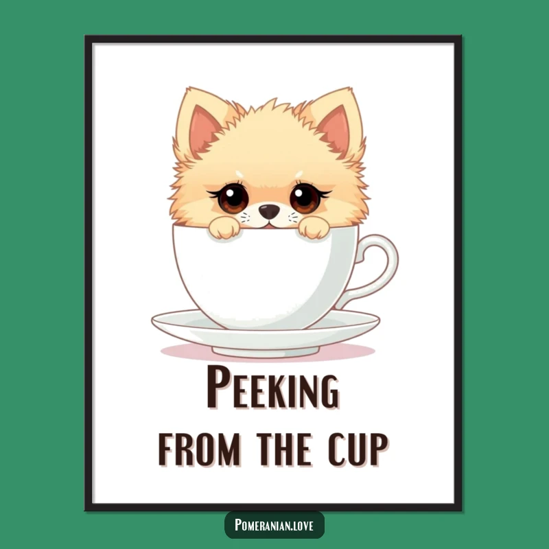 Funny Pomeranian Teacup Digital Art - Printable Curious Decor
