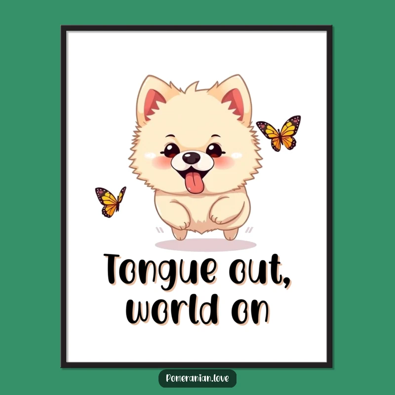 Funny Pomeranian Butterfly Digital Art: Silly Pup Action, Instant Whimsy