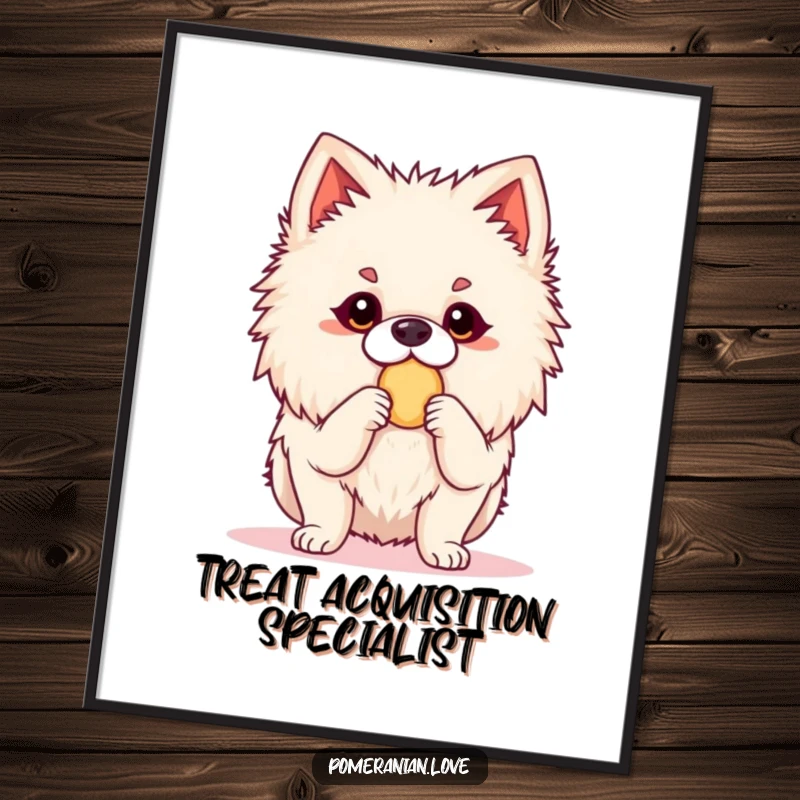 Funny Pomeranian digital art print of an alert dog poised and ready for a treat. Offers instant charm and humor for wall decor.