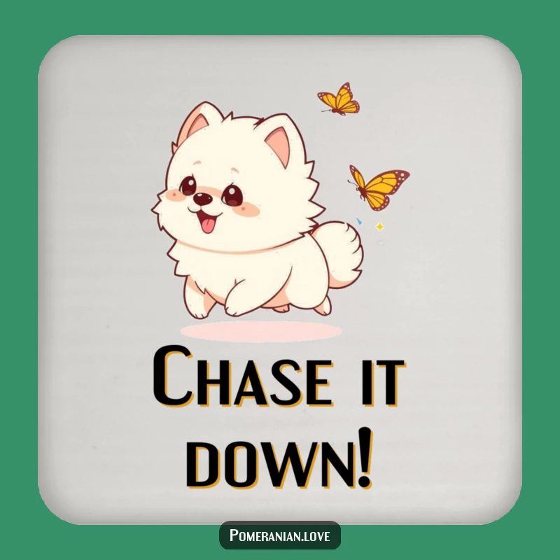 Funny Playful Pomeranian Coasters (Set of 4) - Charming Butterfly Chase Gift