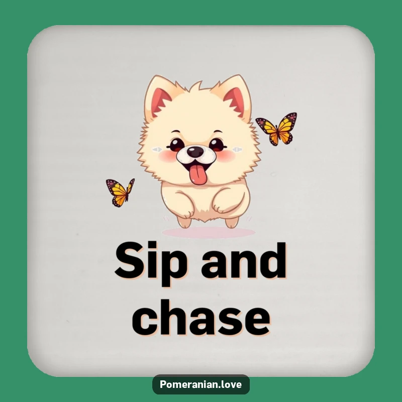 Funny Pomeranian Butterfly Coaster: Silly Pup Protects Surface, Party Fun