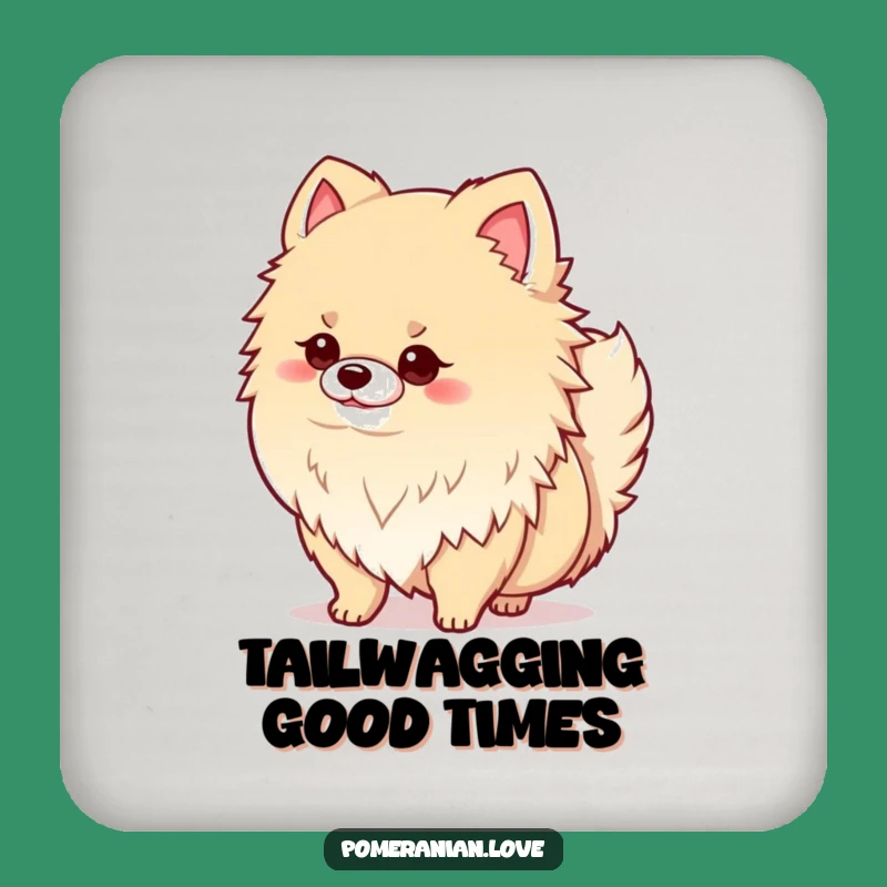 Funny Pomeranian Tail Wag Coaster: Protect Surfaces with Pup Pride!