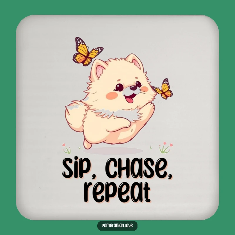 Funny Pomeranian Butterfly Drink Coaster: Protect Surfaces With Hilarious Doggy Playfulness!