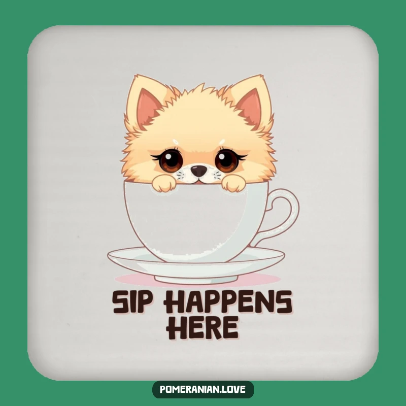 Funny Pomeranian Teacup Coaster - Protect Surfaces with Curiosity