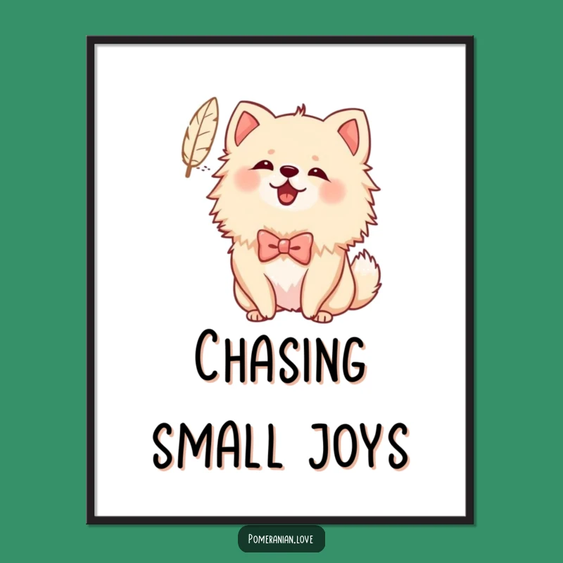 Funny Bowed Pomeranian Poster: Cheerful Feather Barking Art for Whimsical Walls