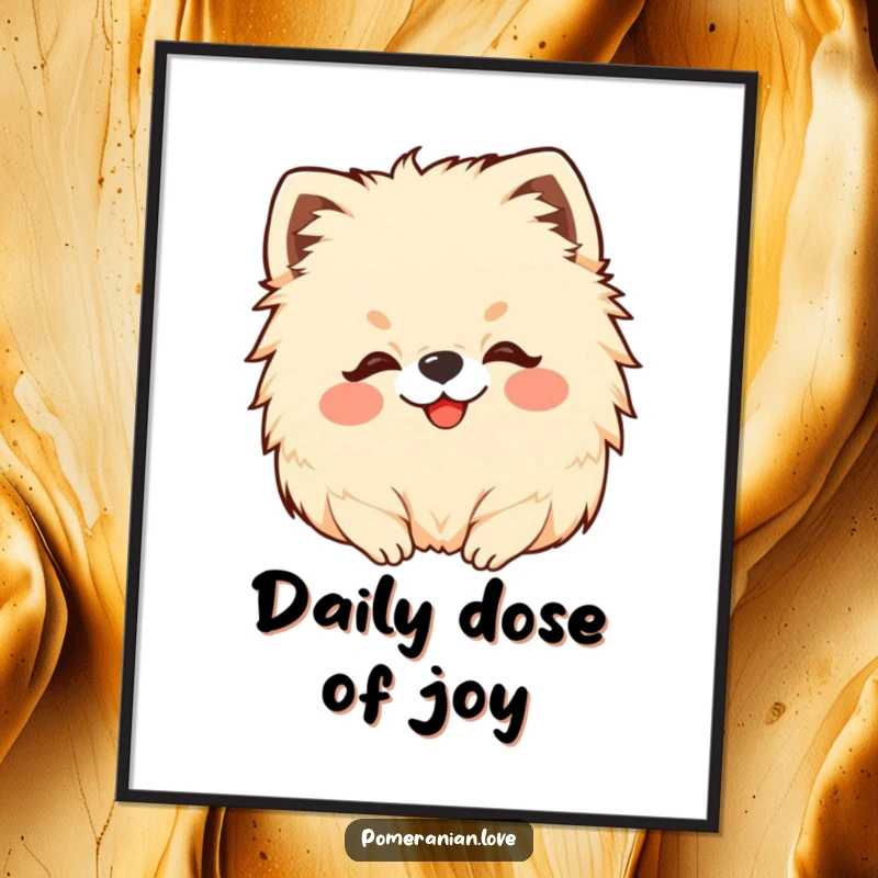 Funny Pomeranian poster illustrating a content dog receiving a loving head scratch, adding warmth to any room.