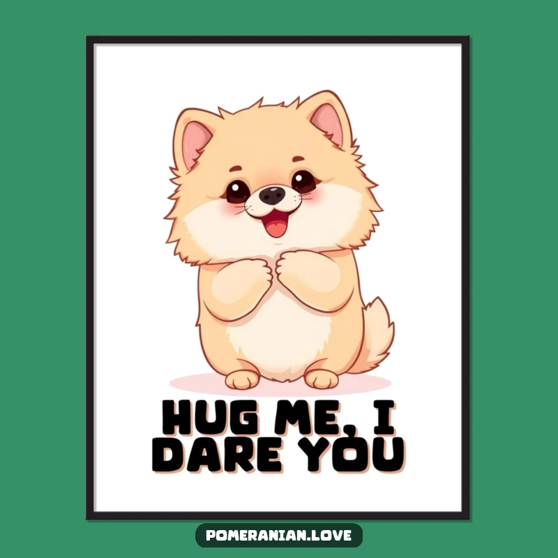 Funny Pomeranian Hug Poster: Eager Dog Art Print, Hilarious Decor Gift