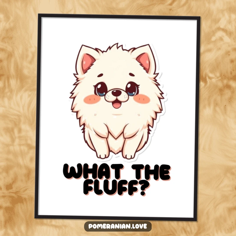 Funny surprised Pomeranian poster, a vibrant illustration of shocked canine cuteness, perfect funny wall art.