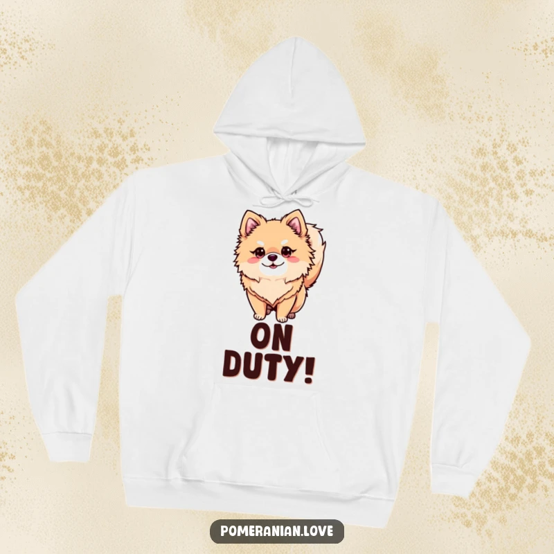 Funny alert Pomeranian hoodie, a cozy sweatshirt with a vigilant dog and curled tail, great funny gift.