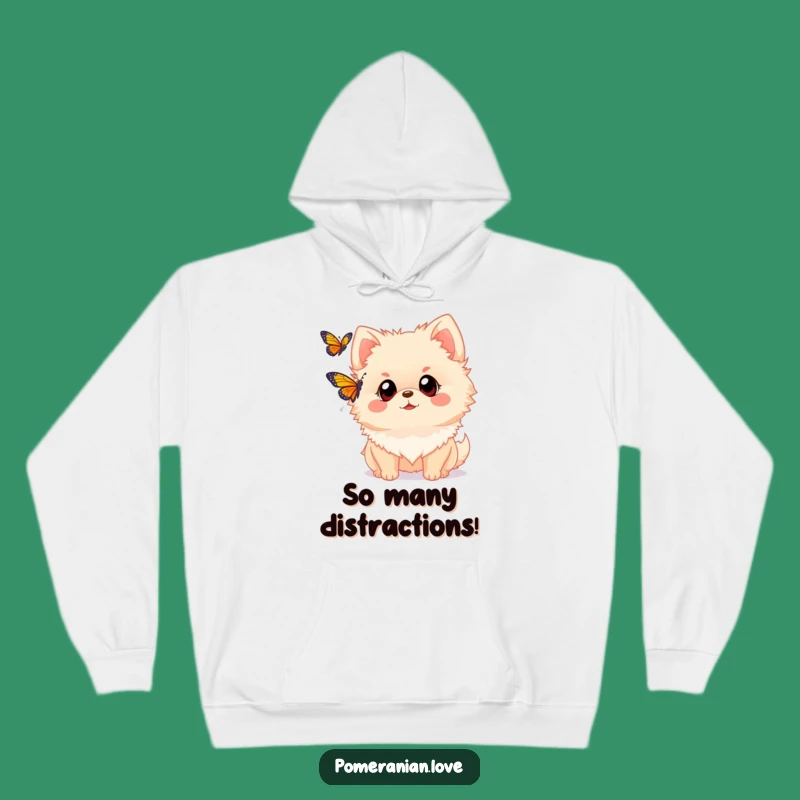 Funny Pomeranian Awe Hoodie: Curious Dog & Butterfly Sweatshirt, Charming Gift