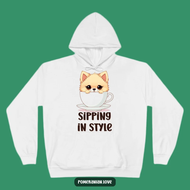 Funny Pomeranian Teacup Hoodie - Cozy Curious Pup Sweatshirt