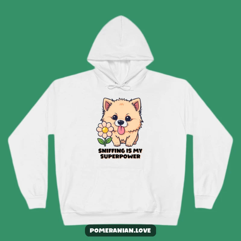 Cozy Funny Pomeranian Sniffing Flower Hoodie: Perfect Warm & Humorous Gift