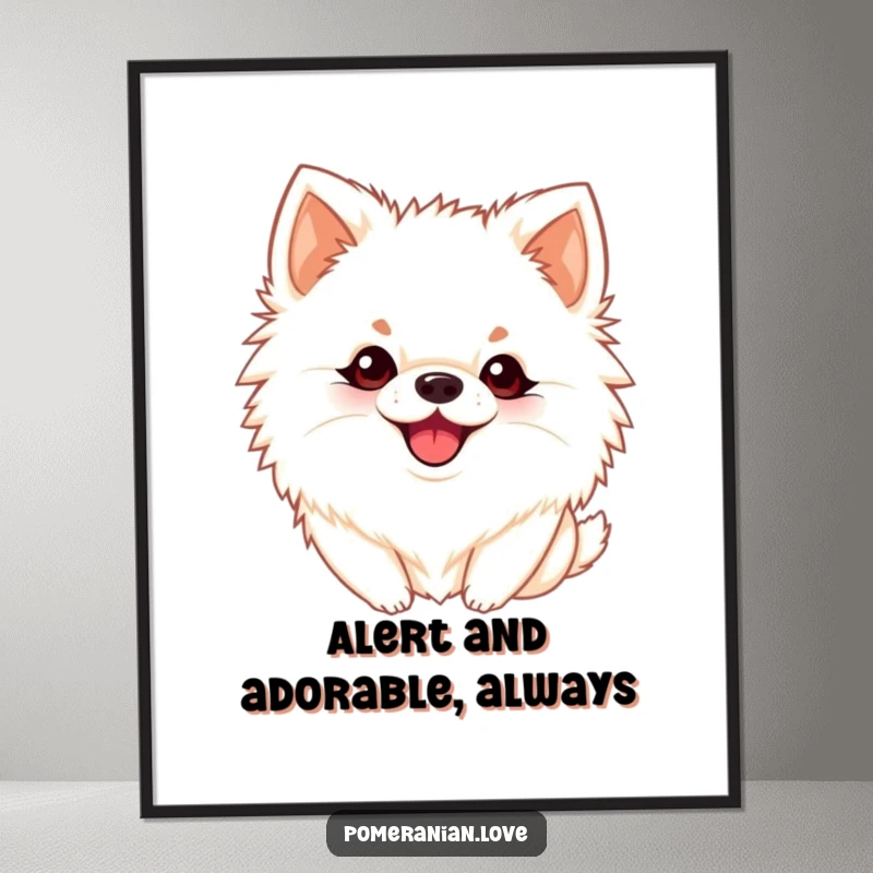 Funny Free Printable Wall Art: A happy Pomeranian dog with perky ears captured mid-bark, full of playful energy.