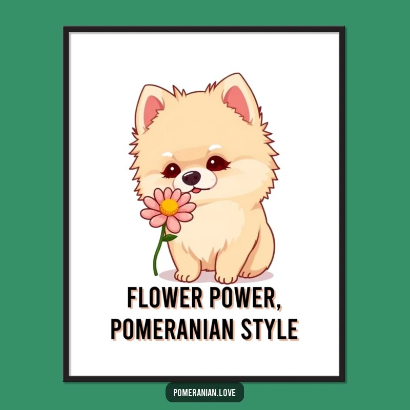 Funny Pomeranian Art Free Printable: Curious Dog Flower Sniffing Downloadable Decor