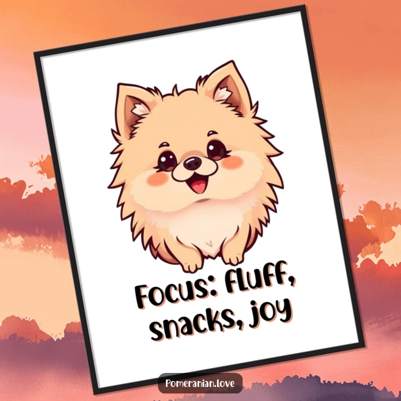 Funny Free Printable Pomeranian Wall Art: Delighted Pomeranian with perked ears, looking intently, creating a curious vibe.
