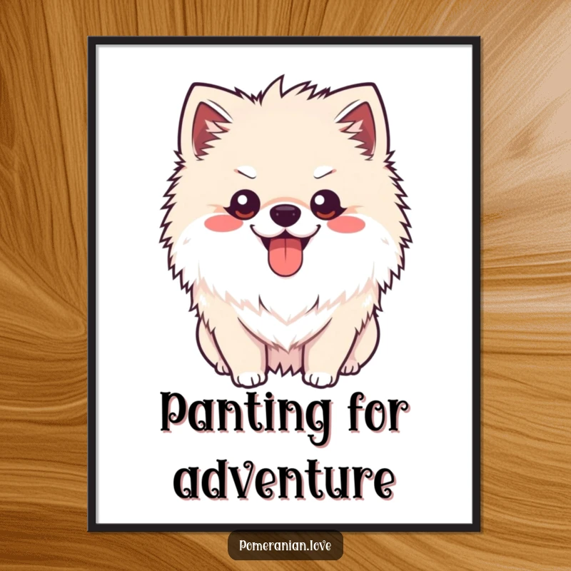Funny Free Printable Wall Art: Cheerful Pomeranian panting happily with tongue out, cute dog decor