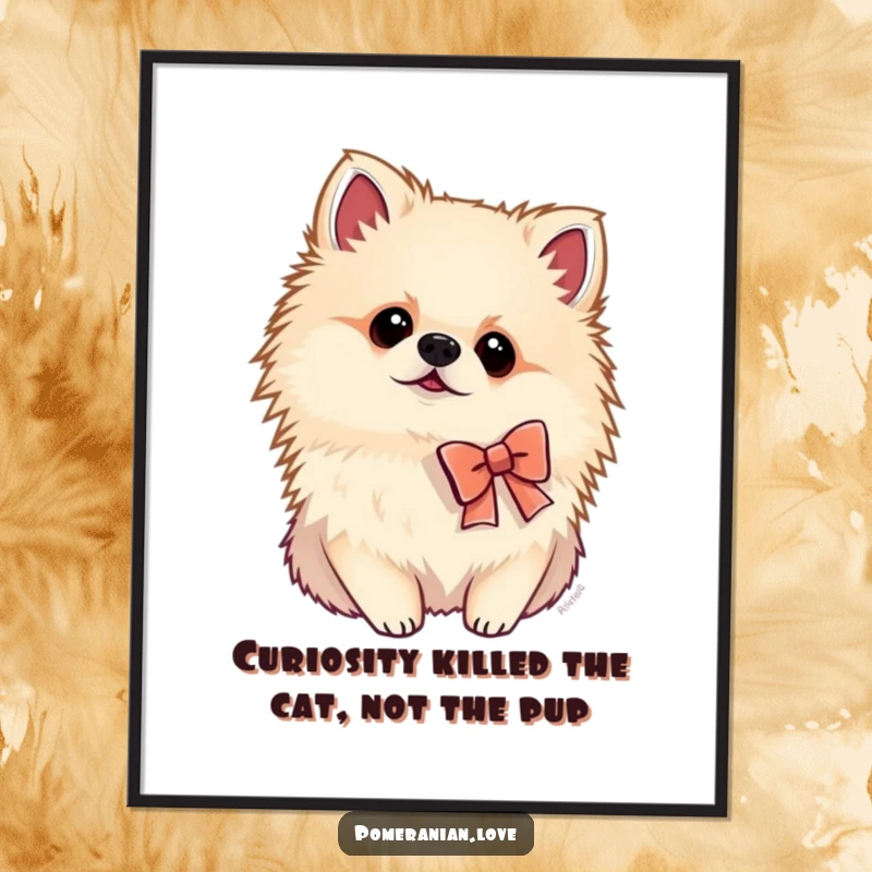Funny Free Printable Wall Art: Adorable Pomeranian in a bow tie, tilting its head curiously, full of personality.